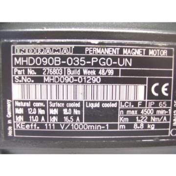 REXROTH INDRAMAT  PERMANENT MAGNET MOTOR  MHD090B-035-PG0-UN   60 Day Warranty