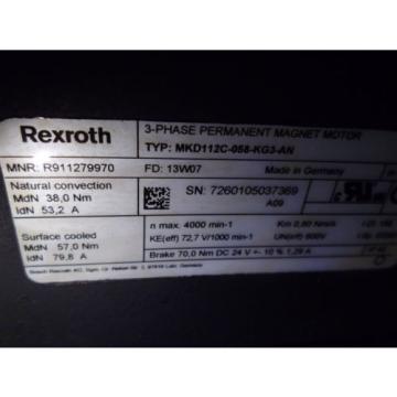 REXROTH MKD112C-058-KG3-AN 3-PHASE PERMANENT MAGNET MOTOR Origin NO BOX