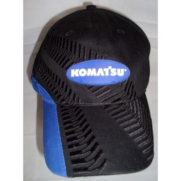 Komatsu Black Blue Embroidered Tracks Rubber Logo Strapback Baseball Cap Hat