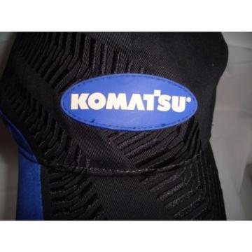 Komatsu Black Blue Embroidered Tracks Rubber Logo Strapback Baseball Cap Hat