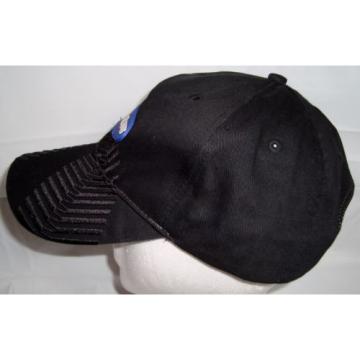 Komatsu Black Blue Embroidered Tracks Rubber Logo Strapback Baseball Cap Hat