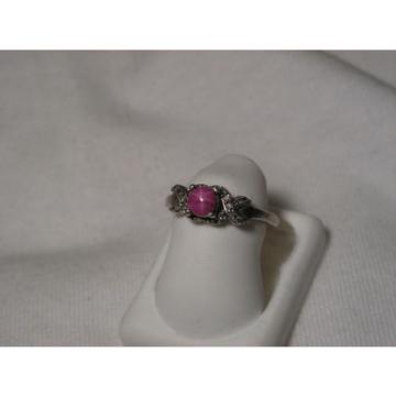 ...Sterling Silver,12 Accent Diamonds,Linde/Lindy Ruby Star Sapphire Ring,Sz 5.5