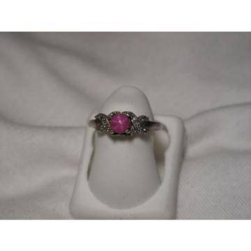 ...Sterling Silver,12 Accent Diamonds,Linde/Lindy Ruby Star Sapphire Ring,Sz 5.5