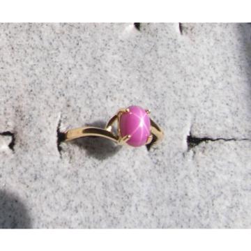 SIGNED VINTAGE LINDE LINDY PINK STAR RUBY CREATED SAPPHIRE RING SOLID 14K Y GOLD