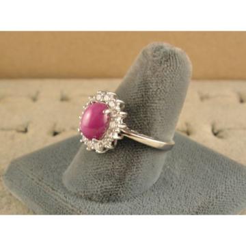 VINTAGE SIGNED LINDE LINDY PINK STAR RUBY CREATED SAPPHIRE HALO RING RD PL .925