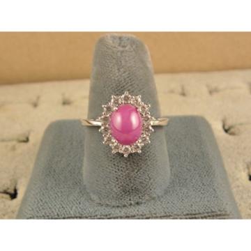 VINTAGE SIGNED LINDE LINDY PINK STAR RUBY CREATED SAPPHIRE HALO RING RD PL .925