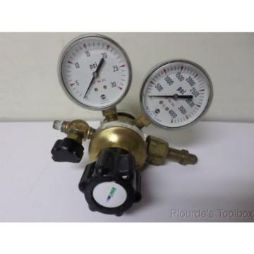 Used Linde Brass Regulator with Gauges, 0-30 and 0-4000 PSI, TSA-15-350