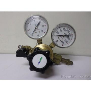 Used Linde Brass Regulator with Gauges, 0-30 and 0-4000 PSI, TSA-15-350