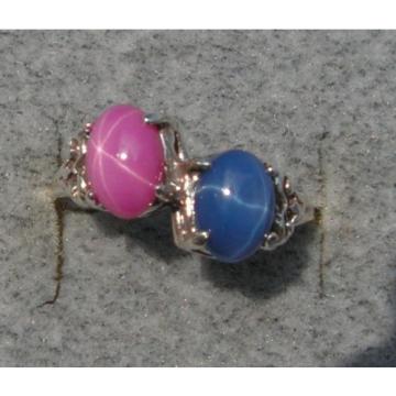 2 7X5 MM LINDE LINDY BLUE / PINK STAR SAPPHIRE CREATED RUBY SECOND RING .925 SS