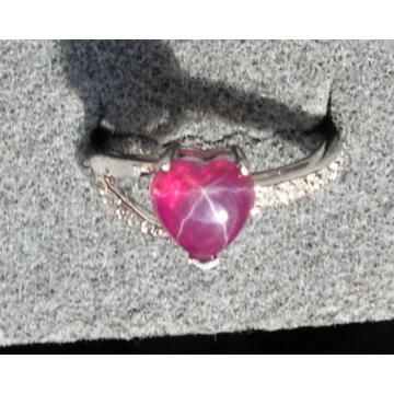 8X8MM HEART LINDE LINDY RED STAR RUBY CREATED SAPPHIRE  2ND RD PLT .925 SS RING