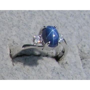 VINTAGE SIGNED LINDE LINDY CF BLUE STAR SAPPHIRE CREATED RING RD PLATE .925 S/S