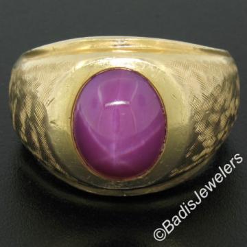 Men&#039;s Large Heavy Florentine Finished 14K Yellow Gold Bezel Linde Star Ruby Ring