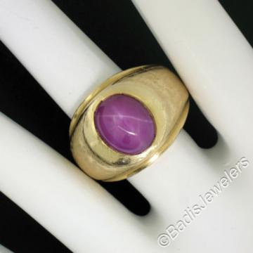 Men&#039;s Large Heavy Florentine Finished 14K Yellow Gold Bezel Linde Star Ruby Ring