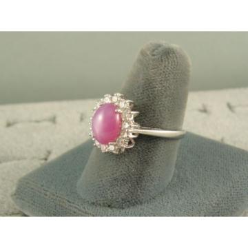 VINTAGE LINDE LINDY DUSKY ROSE STAR SAPPHIRE CREATED HALO RING RD PLT .925 SS