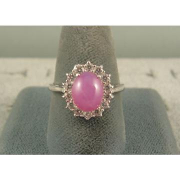 VINTAGE LINDE LINDY DUSKY ROSE STAR SAPPHIRE CREATED HALO RING RD PLT .925 SS