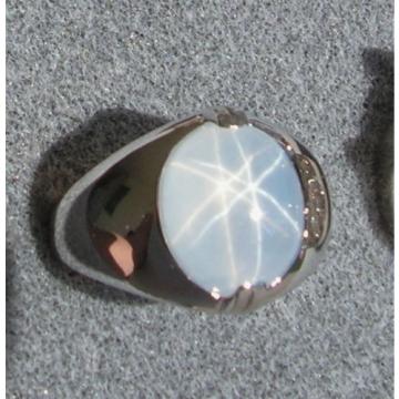 PMP LINDE LINDY TRANS WHITE STAR SAPPHIRE CREATED RING RHODIUM PLATE .925 S/S