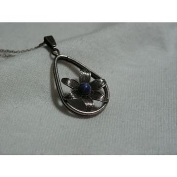 ...Sterling Silver,Linde/Lindy Blue Star Sapphire Flower Pendant Necklace...