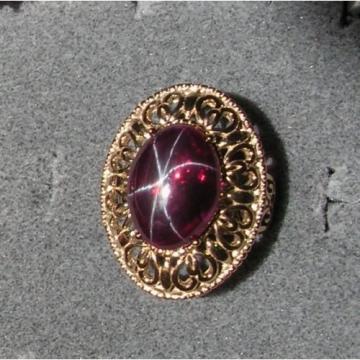 LINDE LINDY RED STAR SAPPHIRE CREATED RUBY 2ND YELLOW GOLD ION PL STNLESS RING