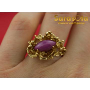 14K Yellow Gold Marquise Linde Star Sapphire Solitaire Women&#039;s Ring Size 6.75