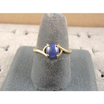 SIGNED VINTAGE LINDE LINDY CRNFLWER BLUE STAR SAPPHIRE CREATED RING SOLID 14K YG