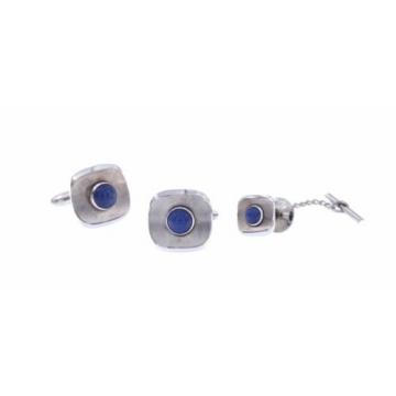 Men&#039;s Set 14K White Gold Star Sapphire Tie Tac Cufflinks Linde Orig Box Vintage