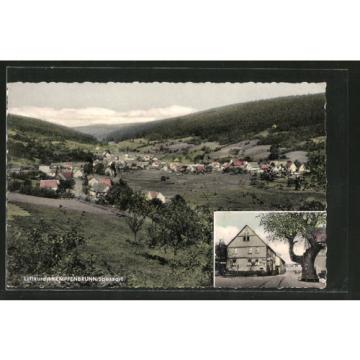 schöne AK Kempfenbrunn, Ortsansicht mit Bergpanorama, Gasthaus zur Linde