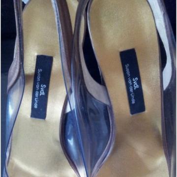 $650 NIB Susan van der Linde Leather/Lucite Strapped Heels 38.5 size