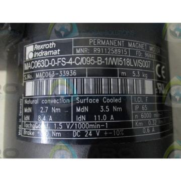 REXROTH INDRAMAT MAC063D-0-FS-4-C/095-B-Q/W1518LV/S007 MAGNET MOTOR Origin NO BOX