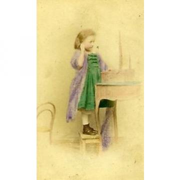 Young Girl &amp; her Toys Berlin Germany Old CDV Photo Linde 1870