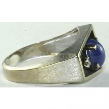 VTG MENS 14K WHITE GOLD DIAMOND LINDE LINDY STAR SAPPHIRE RING SIZE 8.5