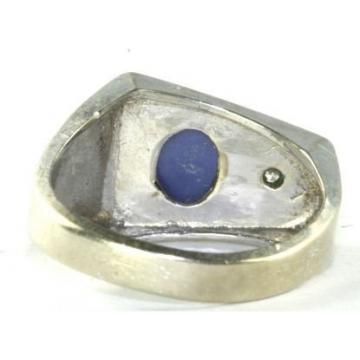 VTG MENS 14K WHITE GOLD DIAMOND LINDE LINDY STAR SAPPHIRE RING SIZE 8.5