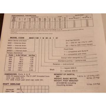 PARKER DENISON HYDRAULIC HIGH SPEED VANE MOTOR M4SD 113 1N00 A501   M4D