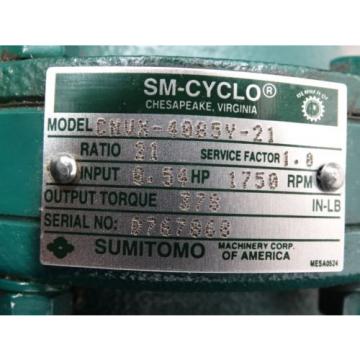 Sumitomo SM-Cyclo Gear Reducer CNVX-4085Y-21 Ratio:21 54HP 1750RPM Torque:378