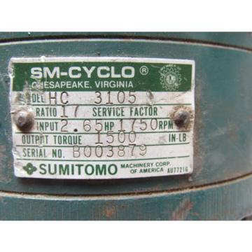 Sumitomo SM-Cyclo HC3105 Inline Gear Reducer 17:1 Ratio 265 Hp
