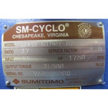 SUMITOMO CHH-6190Y-17 SM-CYCLO 17:1 RATIO SPEED REDUCER GEARBOX Origin
