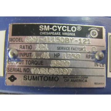 SUMITOMO CNH-4115DBY-121 SM-CYCLO 121:1 RATIO SPEED REDUCER GEARBOX REBUILT
