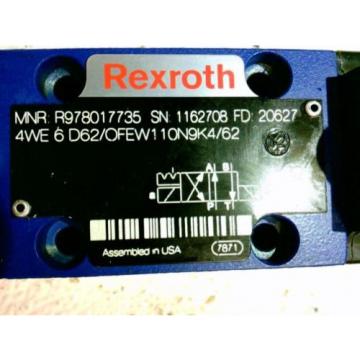 Rexroth R978017735 4WE 6 D62/OFEW1 10N9K4/62 Hydraulic Directional Valve