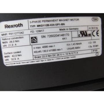 REXROTH MKD112B-024-GP1-BN PERMANENT MAGNET SERVO MOTOR, Origin