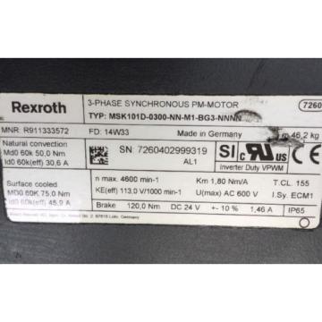 REXROTH 3~SYNCHRONOUS PM-MOTOR lt;gt; MSK101D -0300 -NN -M1 -BG3 -NNNN