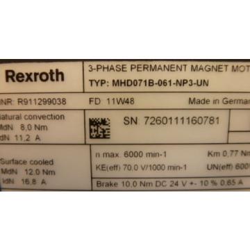 Origin REXROTH Motor MHD071B-061-BP3-UN  MHD071B061BP3UN