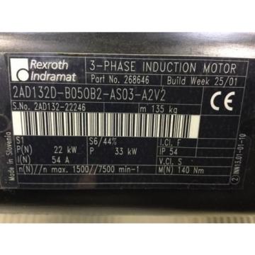 REXROTH  Indramat  3- PHASE INDUCTION MOTOR / 2AD132D-B050B2-AS03-A2V2