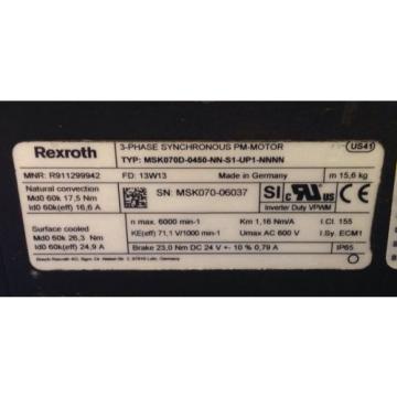 REXROTH 3-PHASE SYNCHRONOUS MOTOR MSK070D-0450-NN-S1-UP1-NNNN