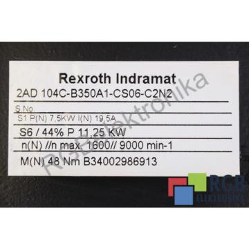 2AD104C-B350A1-CS06-C2N2 195A 1600MIN-1 SERVOMOTOR REXROTH INDRAMAT ID15099